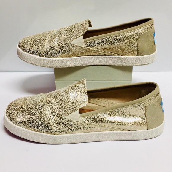 Toms Glittery Gold Slip-ons (6Y) - Picture 3 of 7